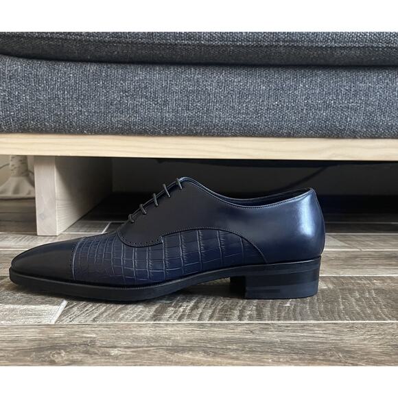 $4,895 NEW Stefano Ricco Navy Crocodile + Leather Oxfords Dress Shoes Size 9.5 D - Picture 5 of 7